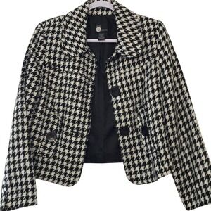 Houndstooth Button Front Jacket First Option Women's Medium Black & White